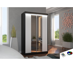 Posuvná skříň se zrcadlem a LED osvětlením MARVIN 120 Černá+Bílá