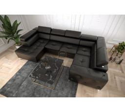 Rohová sedací souprava ORION MAX II s funkcí spaní 165x350x185 cm přírodní kůže - černá kůže, pravá