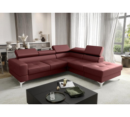 Rohová Kožená sedací souprava s funkcí spaní TOSCANIA II průměr 30x250 - červená , pravá