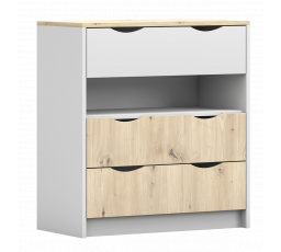 Komoda 3S - JOY I 03, Bílá/Dub Artisan