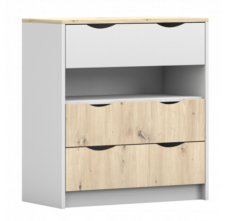 Komoda 3S - JOY I 03, Bílá/Dub Artisan