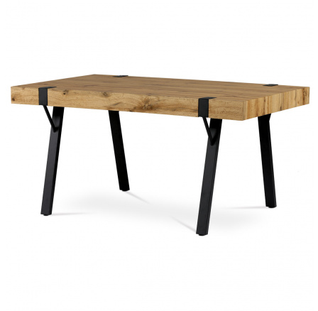 Jídelní stůl 160x90x75 cm, MDF deska tl. 10 cm, dekor divoký dub, kov černý lak