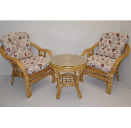 Ratanová sedací souprava Rio De Janeiro 2+1 medová polstry motiv červená srdce Ratanová sedací souprava Rio De Janeiro 2+1 medová polstry motiv červená srdce