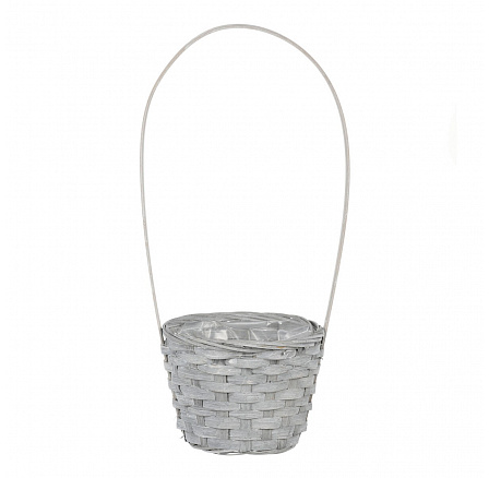 Obal na květiny - kulatý, bambusové proutí, igelitová vložka, šedý