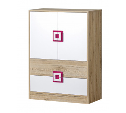 Komoda NICO 09, Světlý Dub/Bílá/Růžová