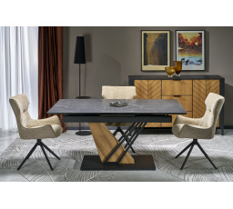 Jídelní stůl VOLANT 140, efekt černého mramoru/zlatý dub/černá