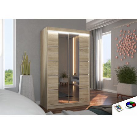 Posuvná skříň se zrcadlem a LED osvětlením GENUA 120 Sonoma+Sonoma