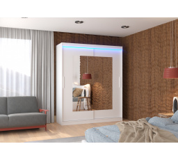 Posuvná skříň se zrcadlem a LED osvětlením ROSETTE 180 Bílá+Bílá