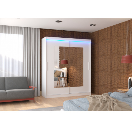 Posuvná skříň se zrcadlem a LED osvětlením ROSETTE 180 Bílá+Bílá