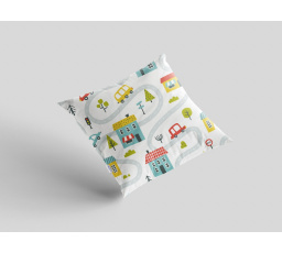 Bavlněný povlak na polštář 40x40 cm s dětským motivem městečko