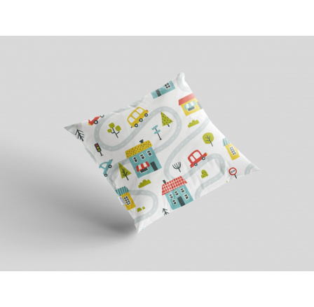 Bavlněný povlak na polštář 40x40 cm s dětským motivem městečko