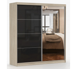 Šatní skříň MULTI 31 - 203 cm, Dub Sonoma/Černý Lesk