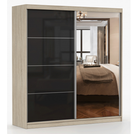 Šatní skříň MULTI 31 - 203 cm, Dub Sonoma/Černý Lesk