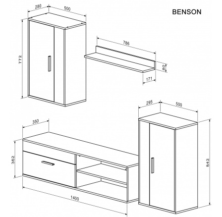 BENSON sada, barva: dub artisan - černá