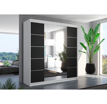 Posuvná skříň se zrcadlem DALMATIA 200 Bílá+Černá