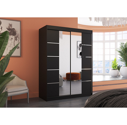 Posuvná skříň se zrcadlem NORDIC 150 Černá+Černá