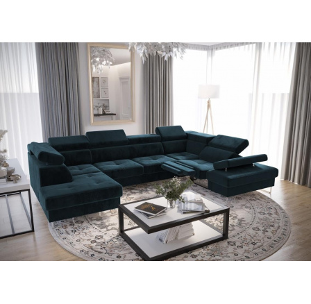 Rohová sedací souprava GALAXY MAX II , relax s funkcí spaní 215x350x170 - modrá, pravá