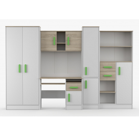 Dětský pokoj MACIUS, Bílá Mat/Dub Sonoma/Zelená Dětský pokoj MACIUS, Bílá Mat/Dub Sonoma/Zelená