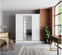 Posuvná skříň se zrcadlem HAIDAR 180 Bílá+Bílá