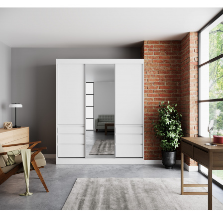 Posuvná skříň se zrcadlem HAIDAR 180 Bílá+Bílá