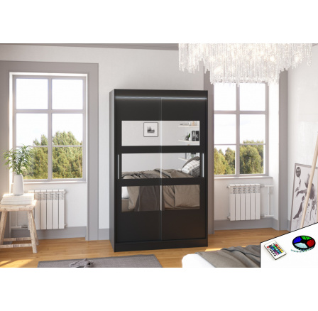 Posuvná skříň se zrcadlem a LED osvětlením KOLORADO 120 Černá+Černá