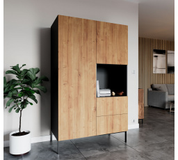 Skříň LANZZI 120, Skříň Černý Mat/Dub Artisan