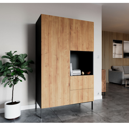 Skříň LANZZI 120, Skříň Černý Mat/Dub Artisan