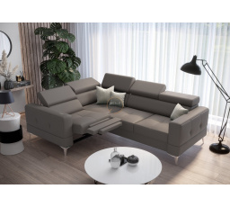 Rohová sedací souprava TOSCANIA , relax s funkcí spaní 185x250 přírodní kůže - šedá , levá