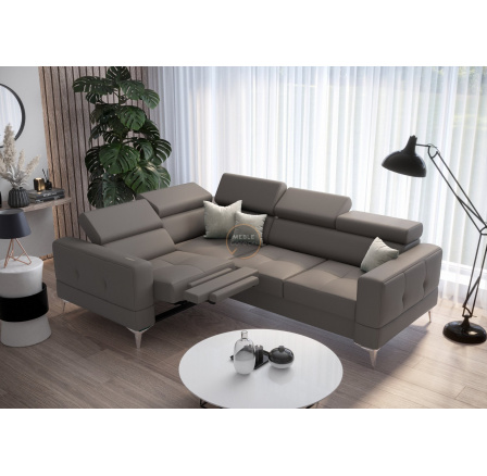 Rohová sedací souprava TOSCANIA , relax s funkcí spaní 185x250 přírodní kůže - šedá , levá
