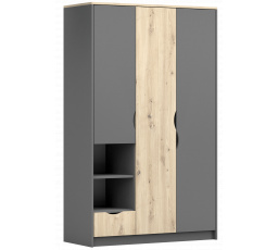 Šatní skříň 1S3D - JOY II 19, Šedá/Dub Artisan