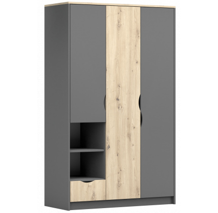 Šatní skříň 1S3D - JOY II 19, Šedá/Dub Artisan