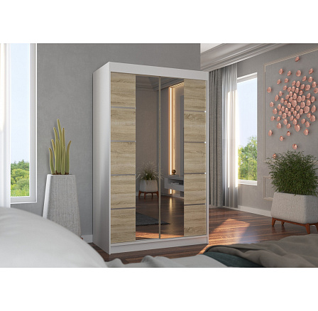 Posuvná skříň se zrcadlem GENUA 120 Bílá+Sonoma