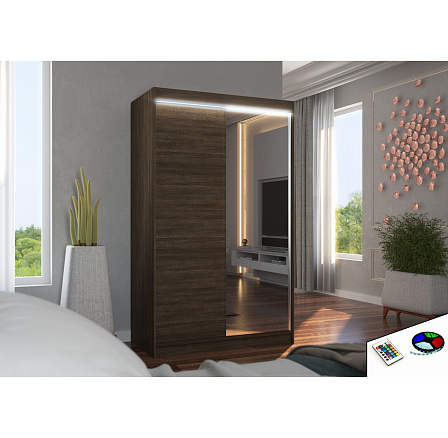 Posuvná skříň se zrcadlem a LED osvětlením REWENA 120 Choco+Choco Posuvná skříň se zrcadlem a LED osvětlením REWENA 120 Choco+Choco