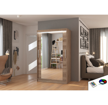 Posuvná skříň se zrcadlem a LED osvětlením TIBAGO 120 Truffle+Truffle