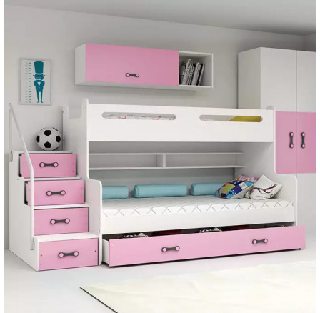Dětská patrová postel MAX 3 Růžová bez matrace 120 X 200