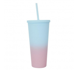 Hrnek se slámkou Tie-Dye PP modro-růžový