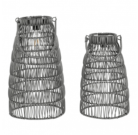 Lucerna - umělý ratan, kónická, LED osvětl., šedá, cena za sadu 2 ks