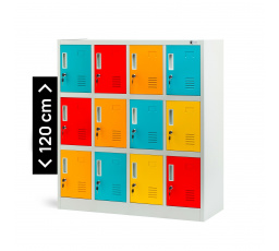 Šatní šatní skříňka BHP pro školy a školky OLA, 1090 x 1200 x 450 mm, šedo-vicebarevná