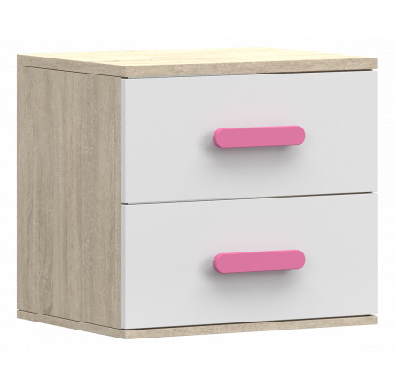 Noční stolek SMYK III - 22, Dub Sonoma/Bílá/Růžová