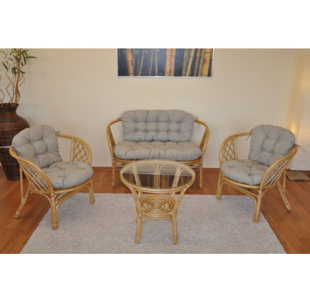 Ratanová sedací souprava Bahama medová velká polstry tmavě béžový melír