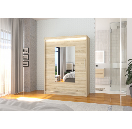 Posuvná skříň se zrcadlem a LED osvětlením DORRIGO 150 Sonoma+Sonoma