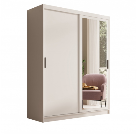 Šatní skříň s posuvnými dveřmi a zrcadlem Hailey 160 Bílá+Bílá