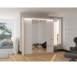 Posuvná skříň se zrcadlem a LED osvětlením TRAVES 180 Sonoma+White