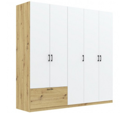 Šatní skříň ALTA 5D1S, Dub Artisan/Bílá