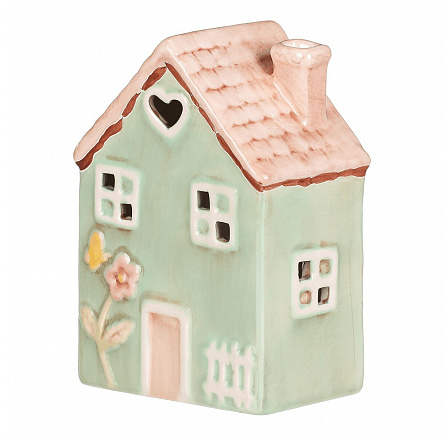 Domeček keramický - LED osvětlení, jarní styl, tm. zelený