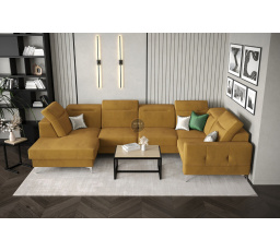 Rohová sedací souprava MALIBU MAX II s funkcí spaní a relaxací 180x350x182 cm - žlutá , pravá strana