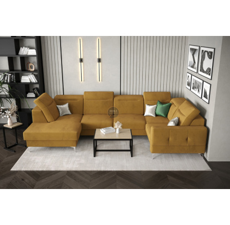 Rohová sedací souprava MALIBU MAX II s funkcí spaní a relaxací 180x350x182 cm - žlutá , pravá strana