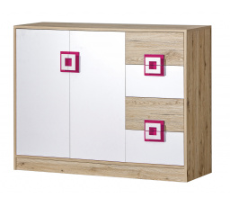 Komoda NICO 08, Světlý Dub/Bílá/Růžová