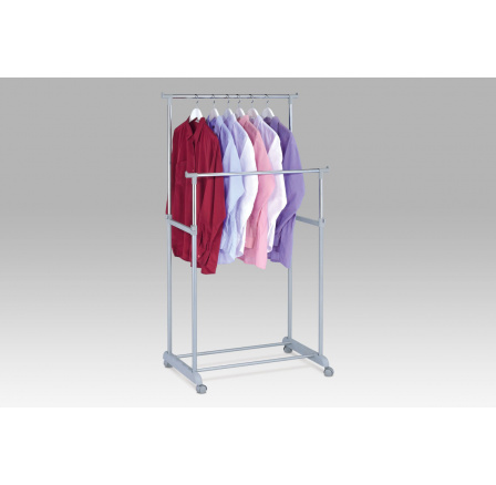 Stojan na šaty dvojramenný s odkladačem, šedá barva, kov / plast, chrom Stojan na šaty dvojramenný s odkladačem, šedá barva, kov / plast, chrom