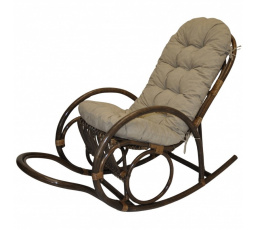 Ratanové houpací křeslo Jenaira hnědé polstr tmavě béžový melír